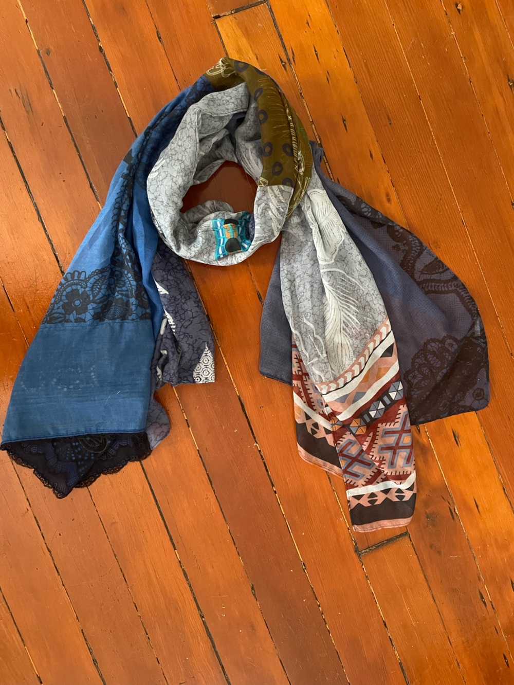 Unique Multi-Pattern Blue & Gray Women's Scarf/Shawl